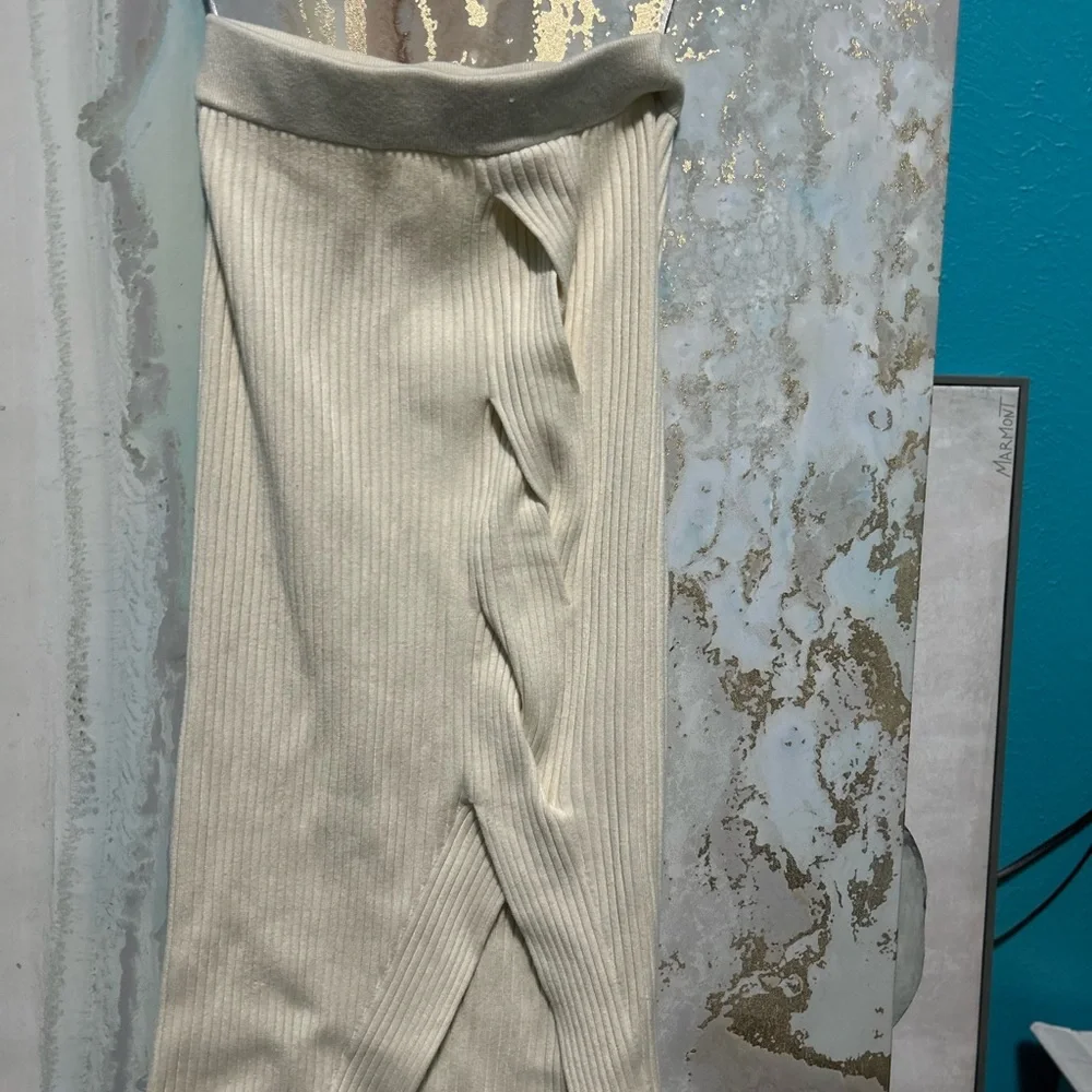 Anthropologie Cream Ribbed Pencil Skirt
